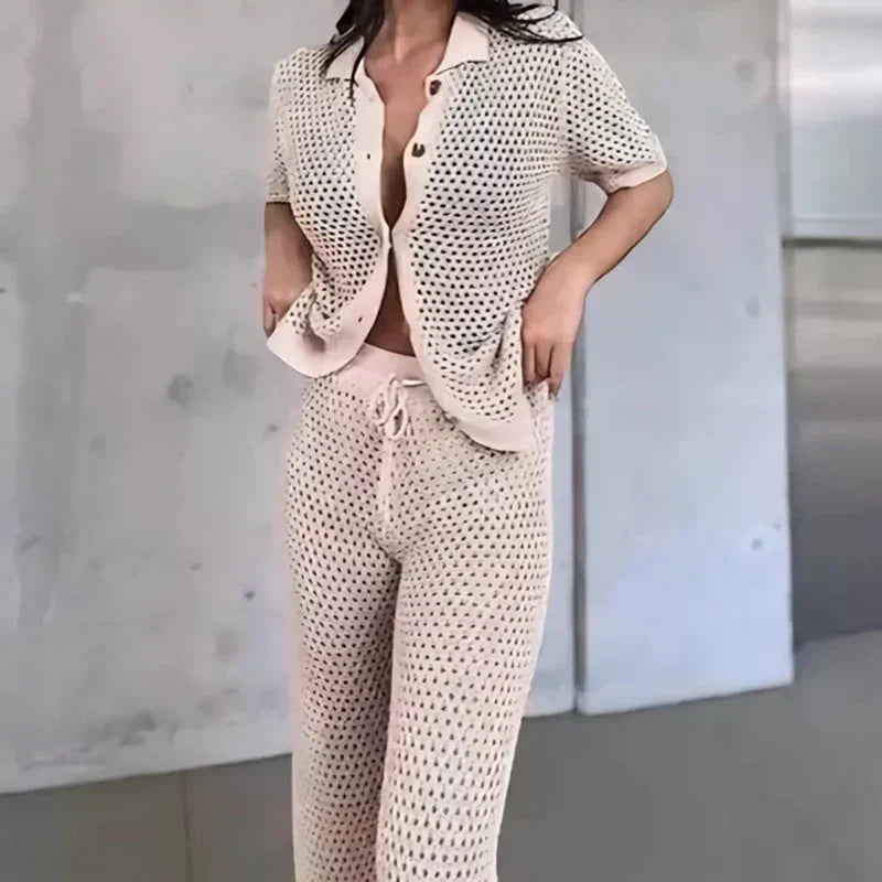 Luchtige & Stijlvolle Dames Zomerset met Cut-Outs en Lange Broek – Liora