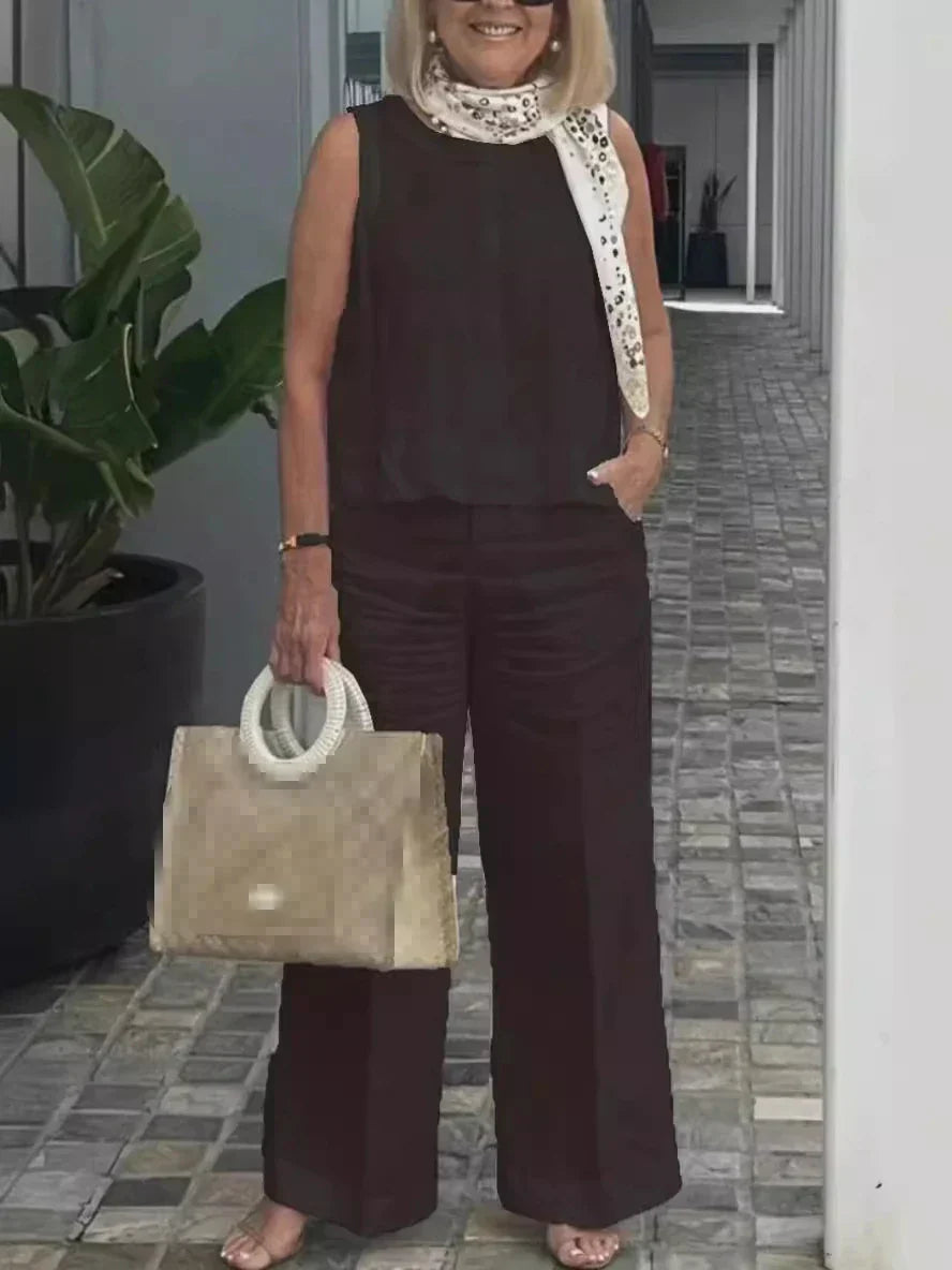 Tweedelige Dames Linnen Zomerset met Mouwloze Blouse – Maelis