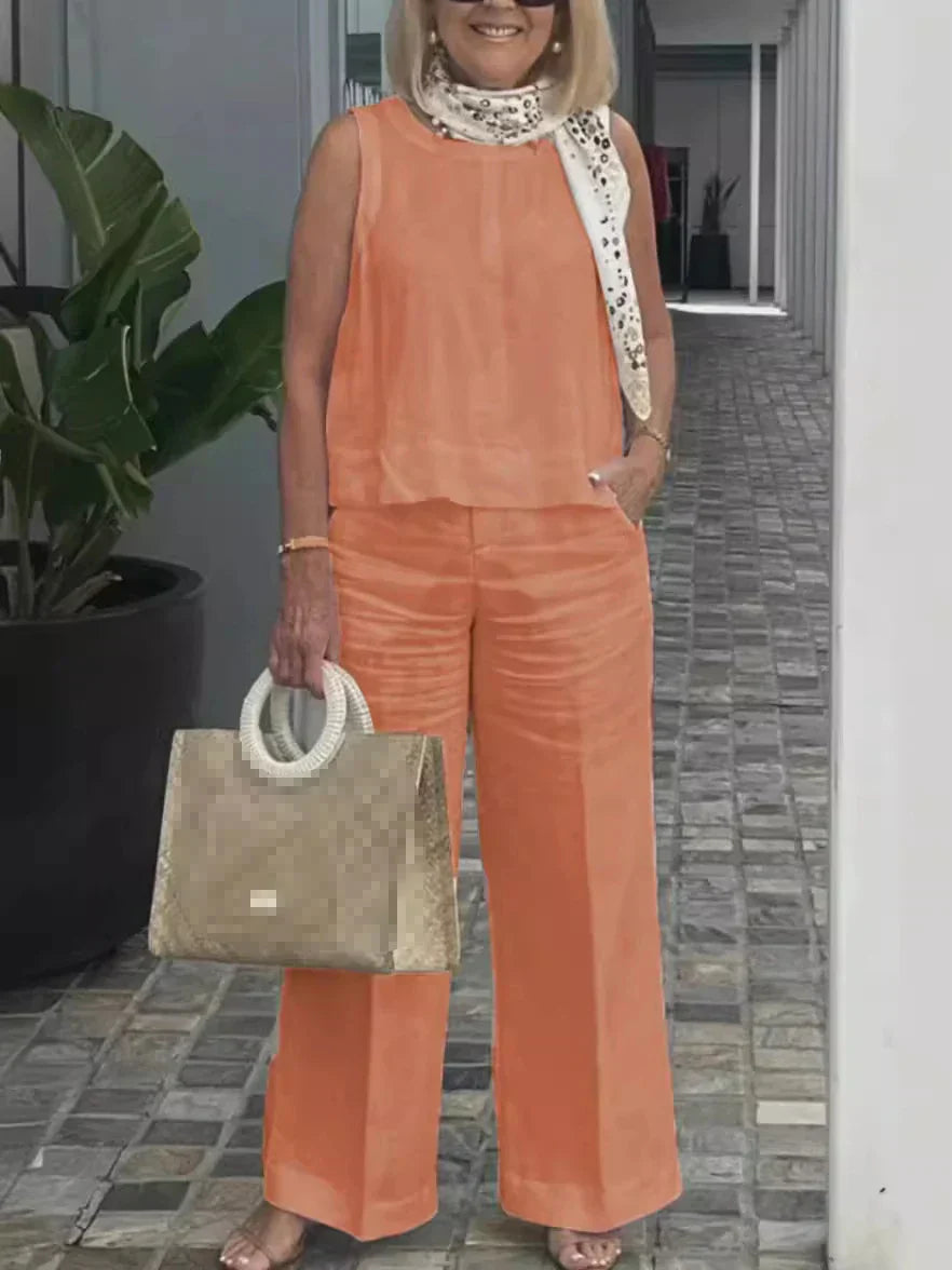 Tweedelige Dames Linnen Zomerset met Mouwloze Blouse – Maelis