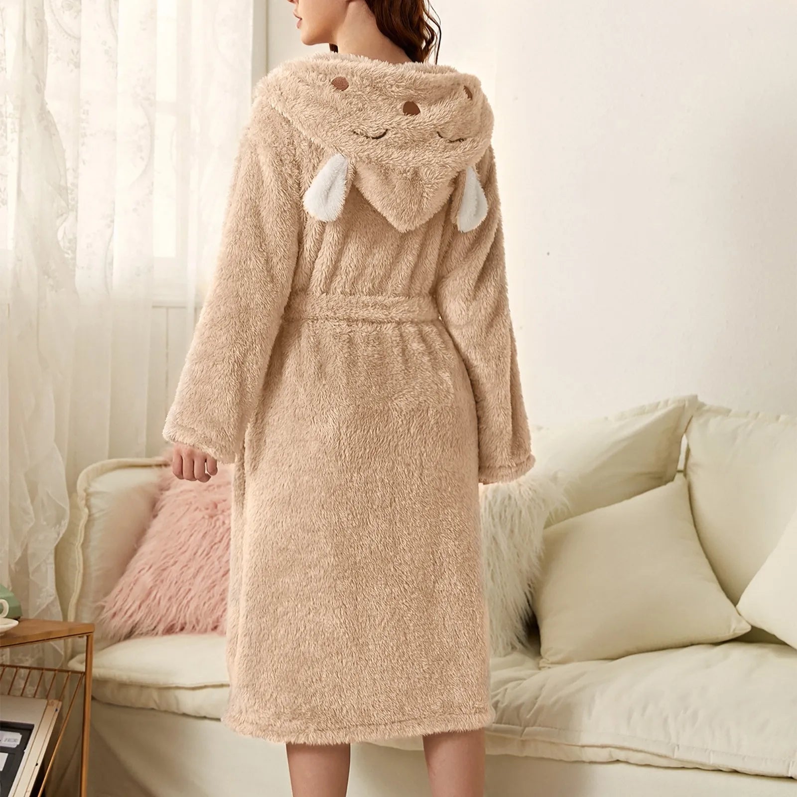 Warme Flanellen badjas met capuchon en konijnenoren - BunnyHug