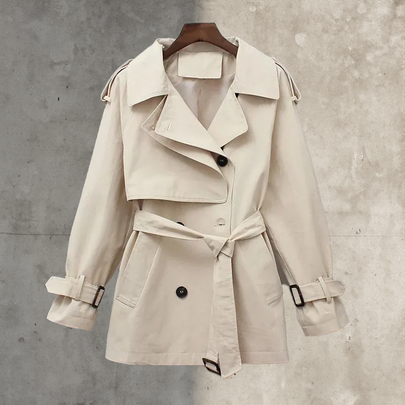 Dames trenchcoat met riem en dubbele knoopsluiting – Rosemary