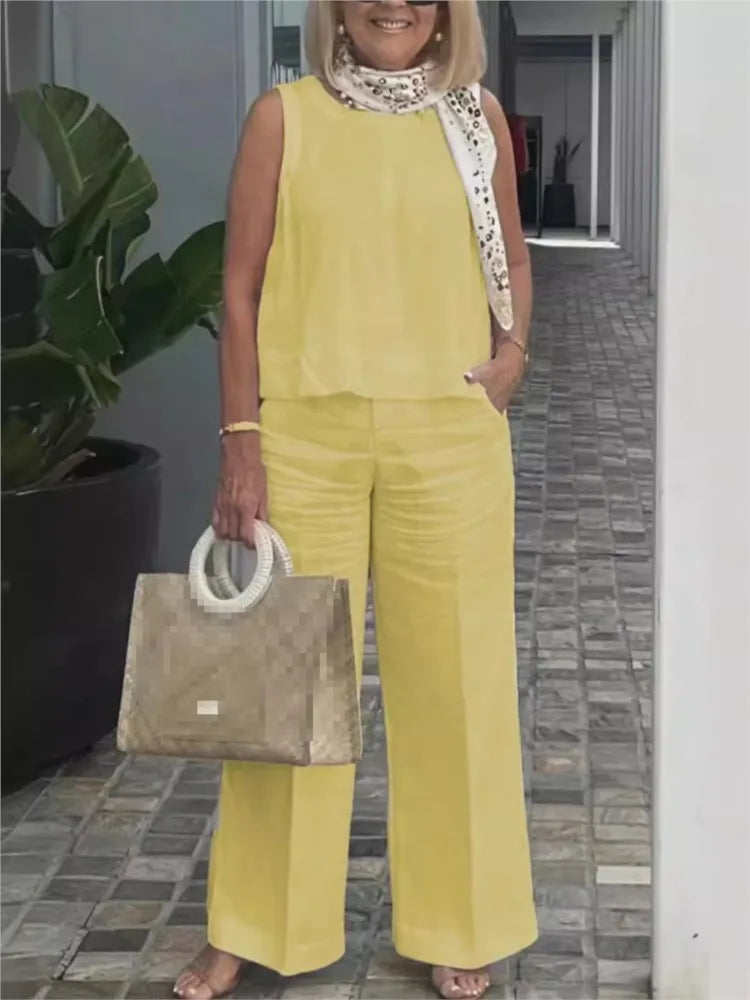 Tweedelige Dames Linnen Zomerset met Mouwloze Blouse – Maelis