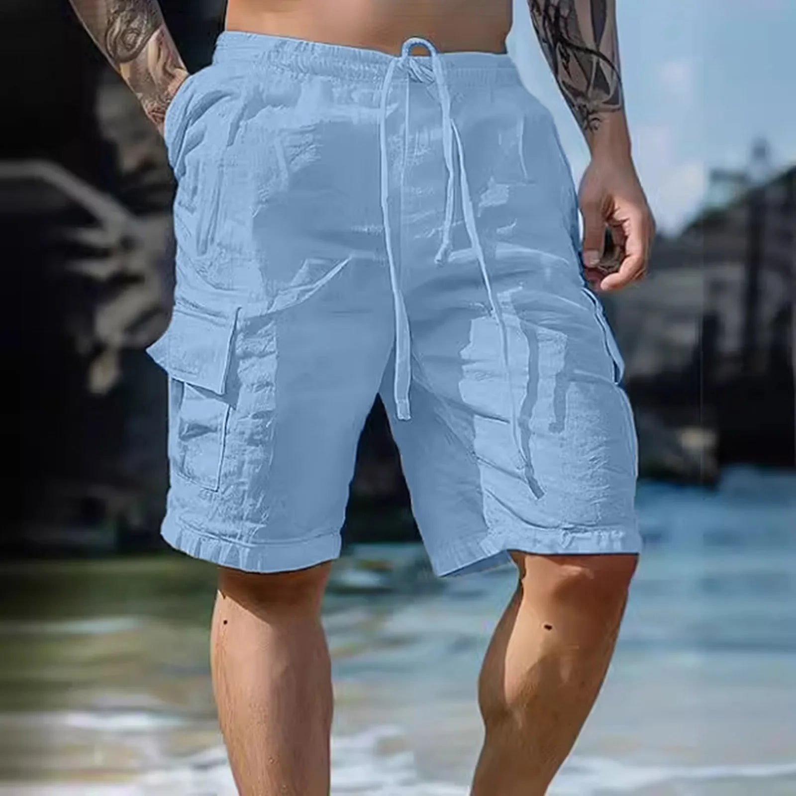 Luchtige Linnen Herenshorts met Wijde Pijpen en Koordsluiting - Silas