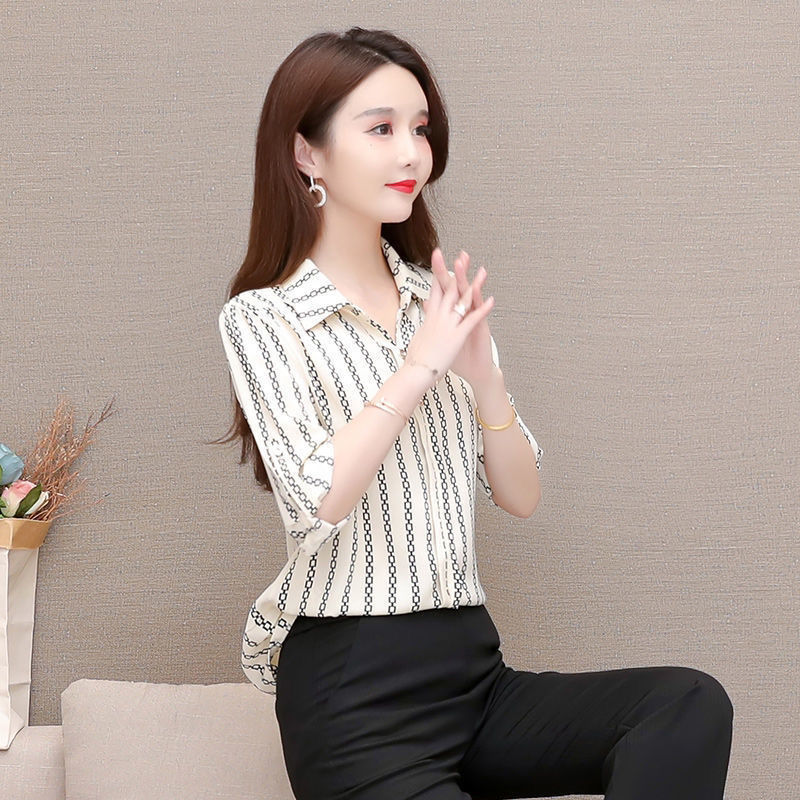 Stijlvolle dames chiffon blouse met knopen & omgeslagen kraag – Fenya
