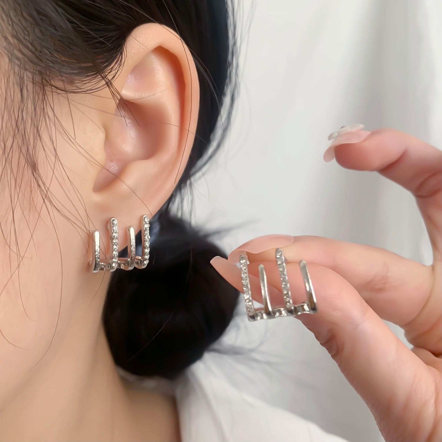 Illusie Oorbellen met Vier Hoepels & Zirkonia - Zarvia