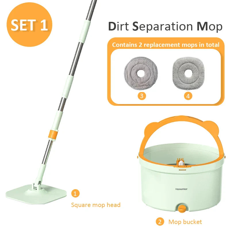 Zelfroterende Platte Dweil met Emmer - SpinMop