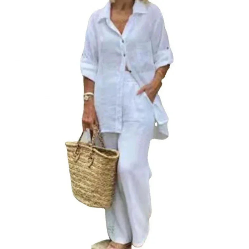 Luchtige & Stijlvolle Oversized Linnen Dames Combi met Blouse en Broek – Amaris