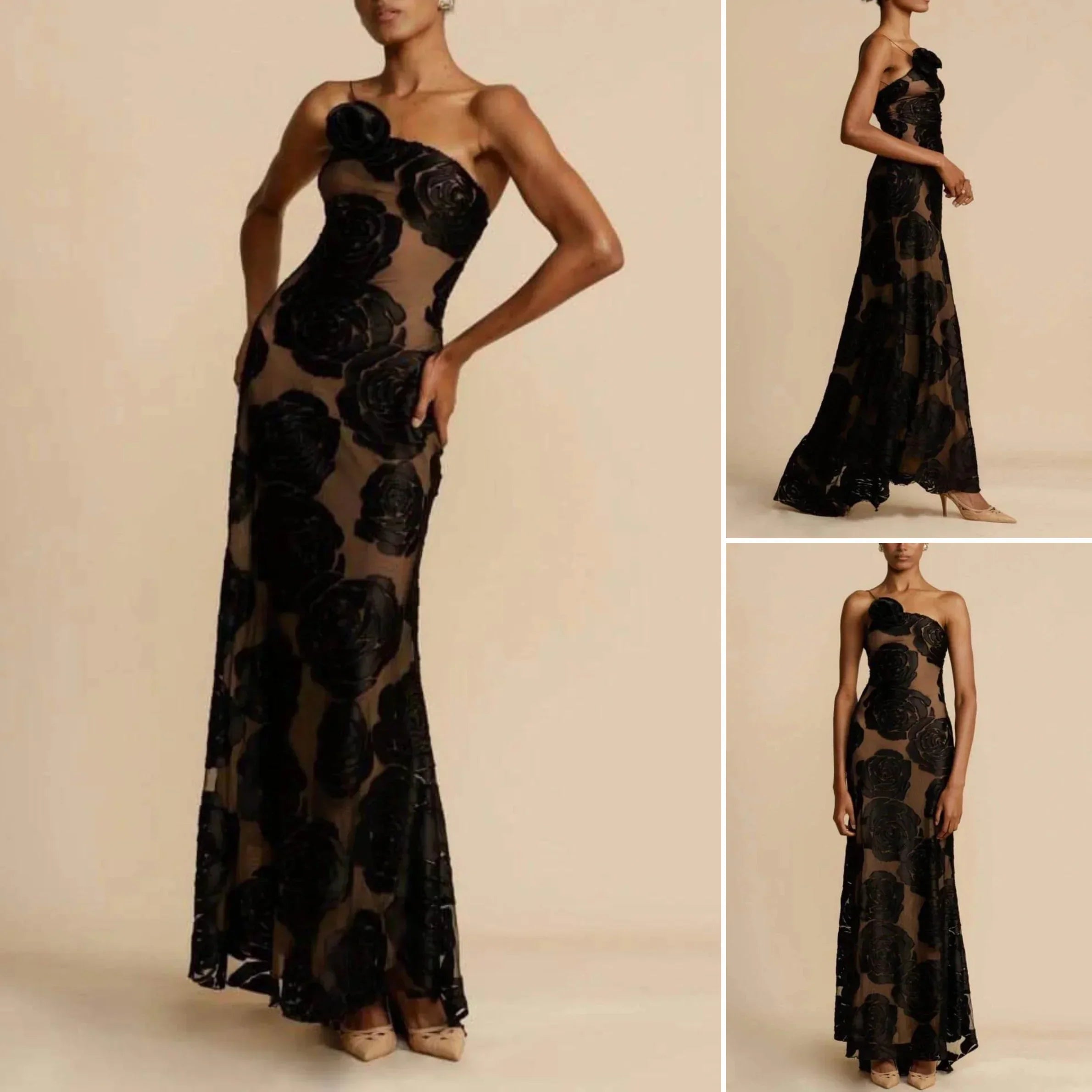 Schoudervrije maxi jurk met jacquardpatroon - Maila