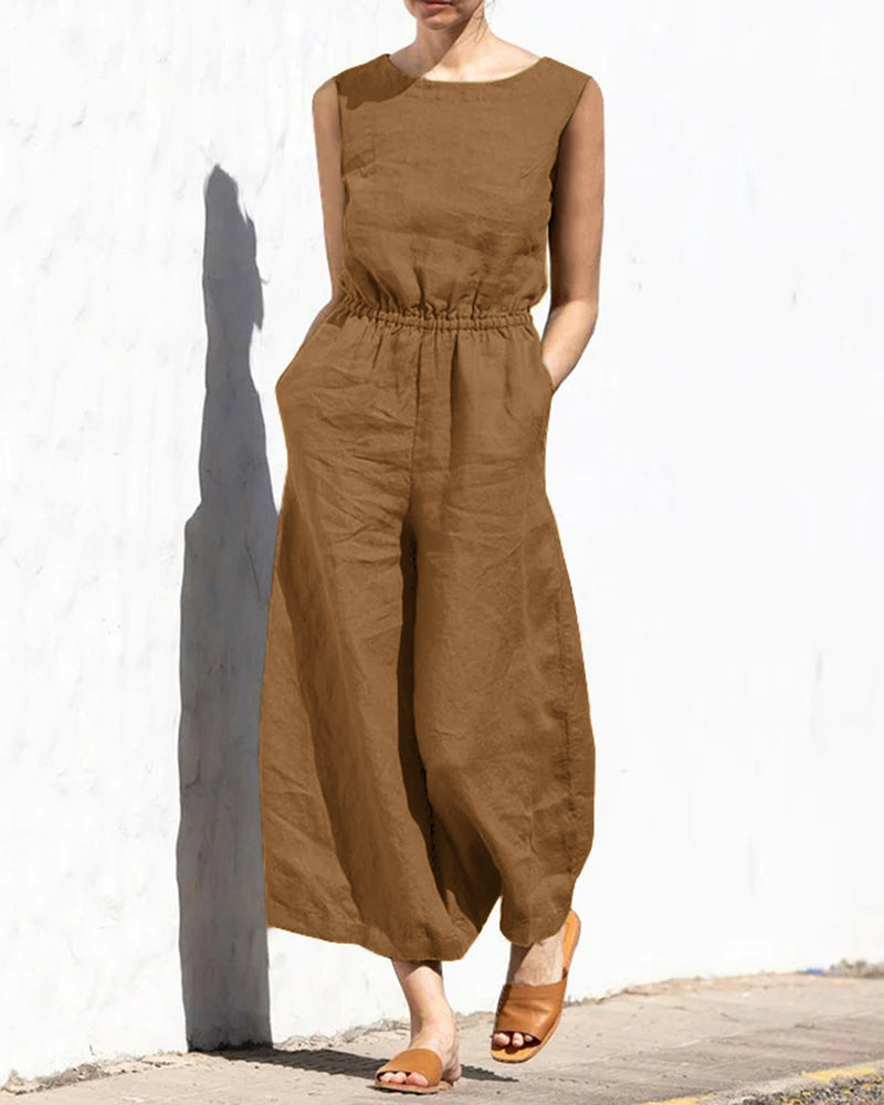 Mouwloze Dames Jumpsuit met Wijde Pijpen – Aurelia