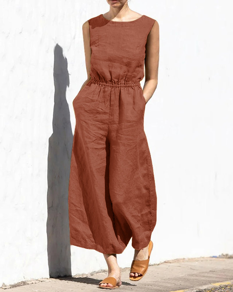 Mouwloze Dames Jumpsuit met Wijde Pijpen – Aurelia
