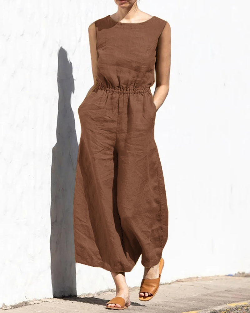 Mouwloze Dames Jumpsuit met Wijde Pijpen – Aurelia