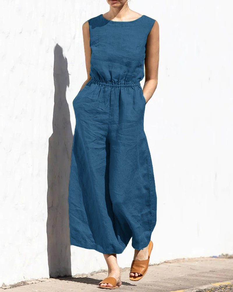 Mouwloze Dames Jumpsuit met Wijde Pijpen – Aurelia