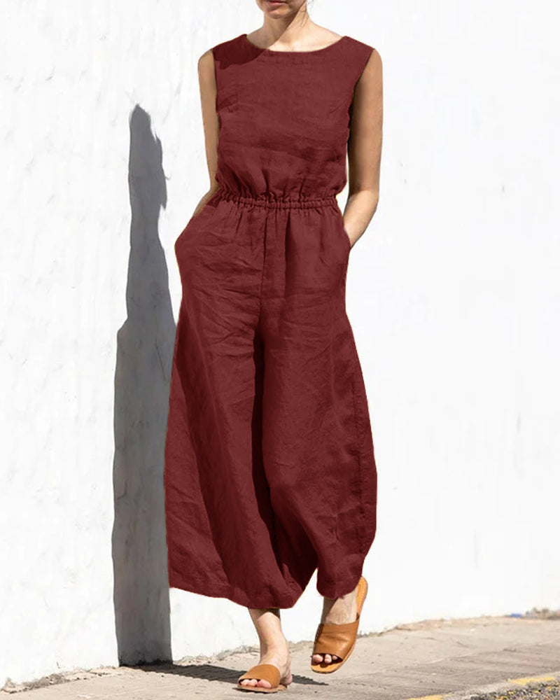 Mouwloze Dames Jumpsuit met Wijde Pijpen – Aurelia