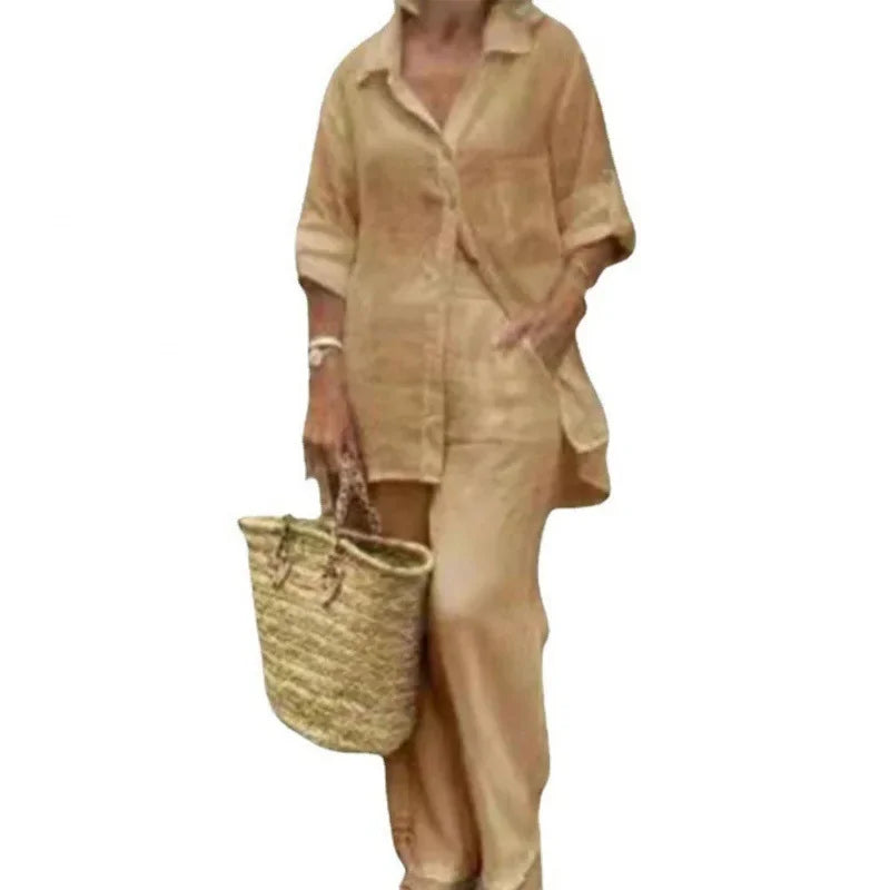 Luchtige & Stijlvolle Oversized Linnen Dames Combi met Blouse en Broek – Amaris