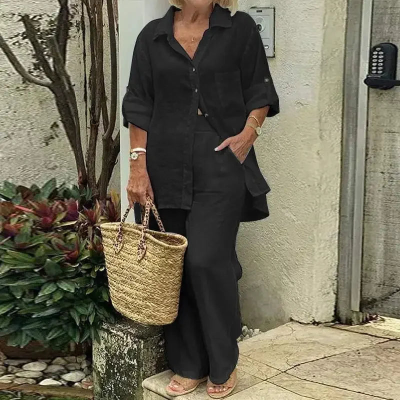 Luchtige & Stijlvolle Oversized Linnen Dames Combi met Blouse en Broek – Amaris