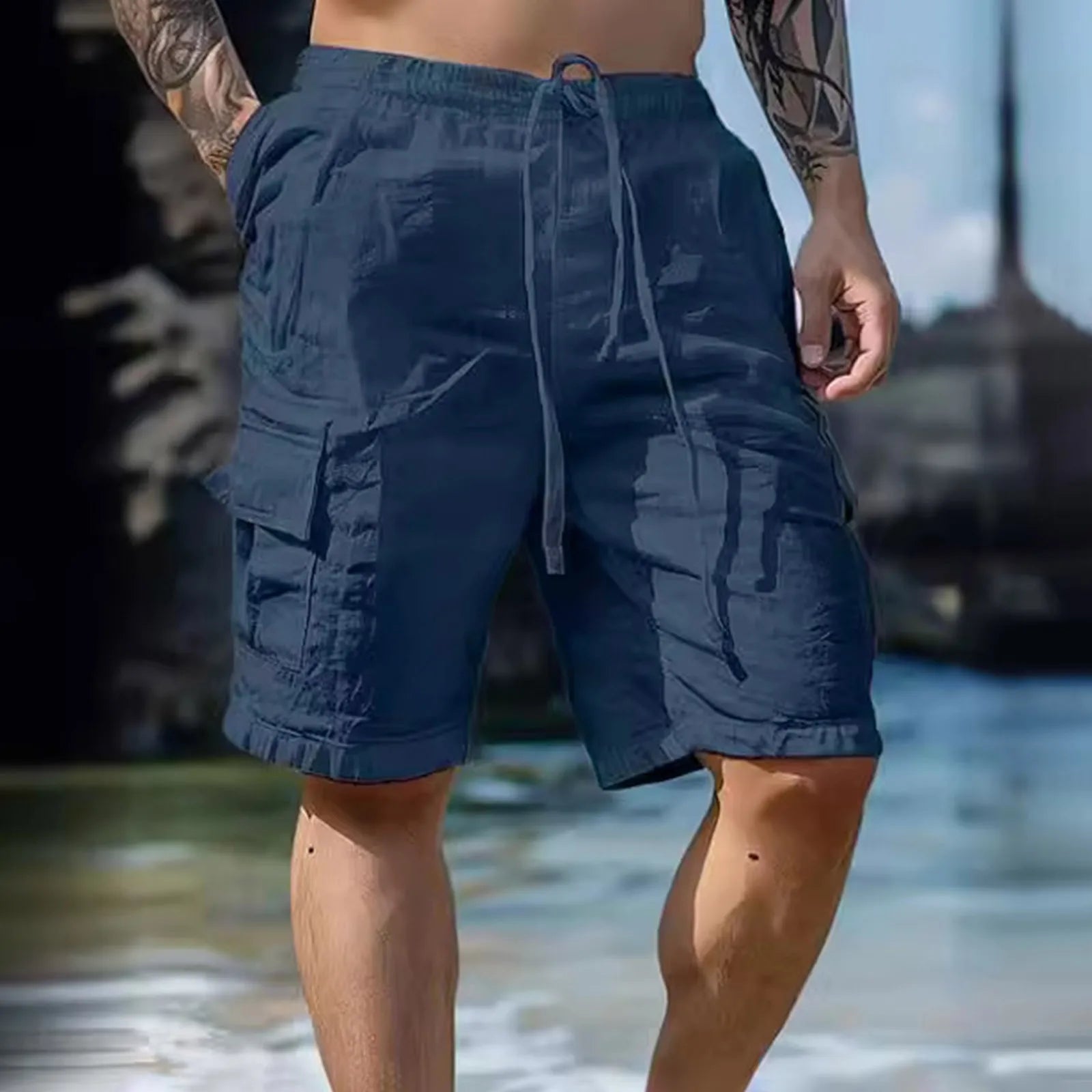 Luchtige Linnen Herenshorts met Wijde Pijpen en Koordsluiting - Silas