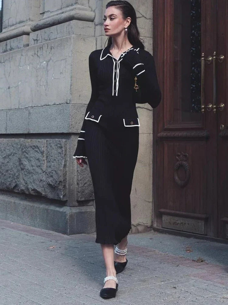 Tricot Maxi Jurk met Hoge Taille & Ruches – Isolde