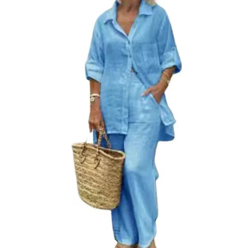 Luchtige & Stijlvolle Oversized Linnen Dames Combi met Blouse en Broek – Amaris