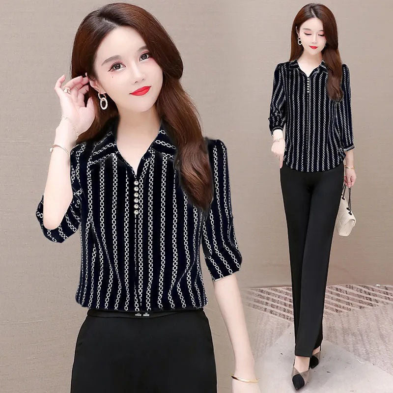 Stijlvolle dames chiffon blouse met knopen & omgeslagen kraag – Fenya