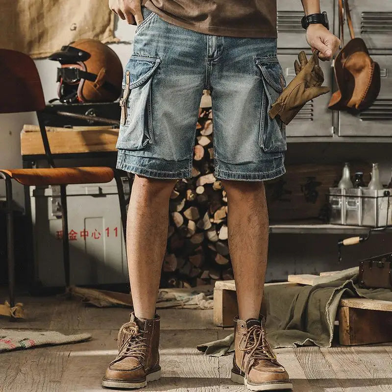 Heren Denim-Cargo-Bermuda in Retro Motorstijl – Ronex