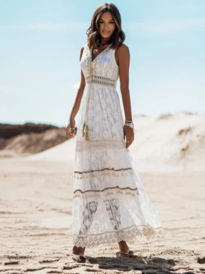 Elegante Lange Jurk | Comfortabele Witte Maxi Jurk