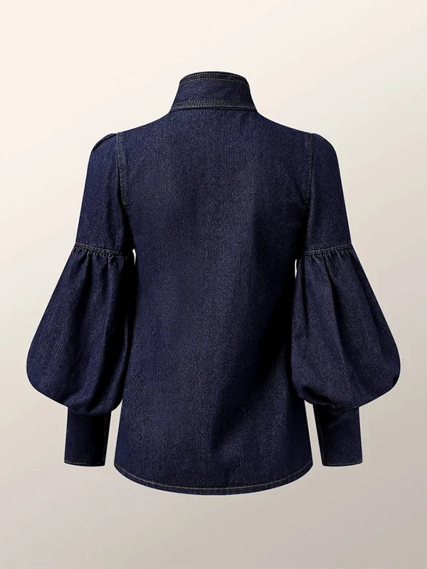 Dames Denimblouse met Pofmouwen - Riva