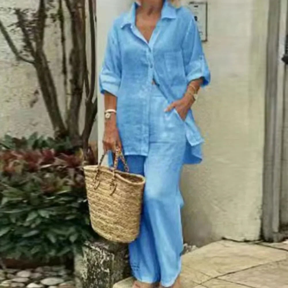 Luchtige & Stijlvolle Oversized Linnen Dames Combi met Blouse en Broek – Amaris