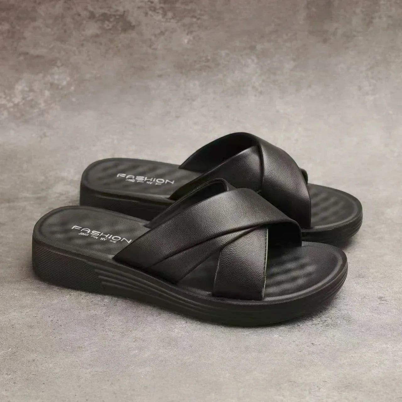 Dames Wedge-Slipper van synthetisch leer met open teengebied – Cassy