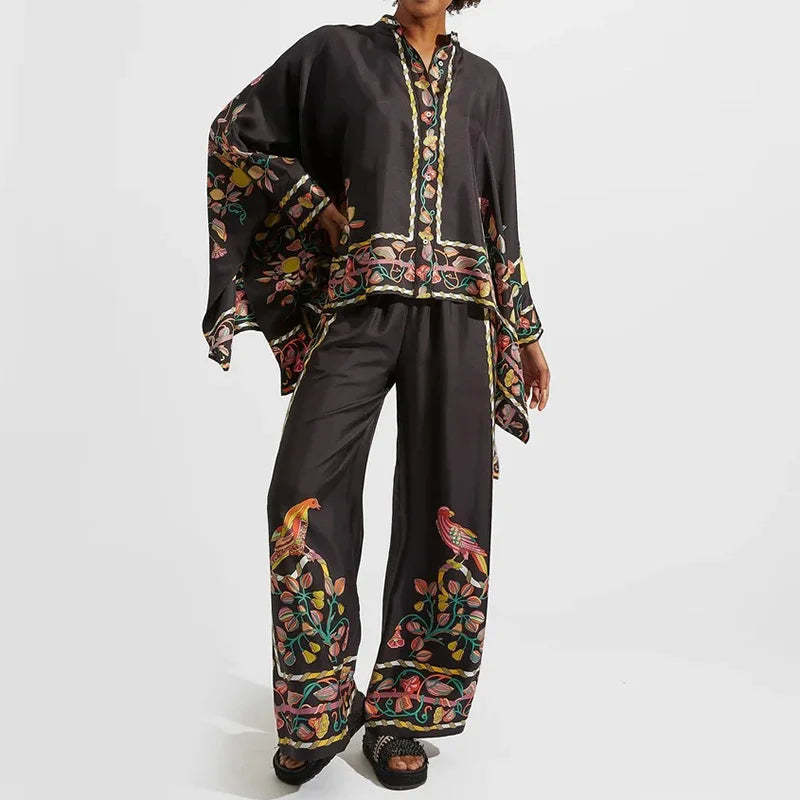 Tweedelige Dames Linnen Streetwear-Set met Ethno-Print – Samira