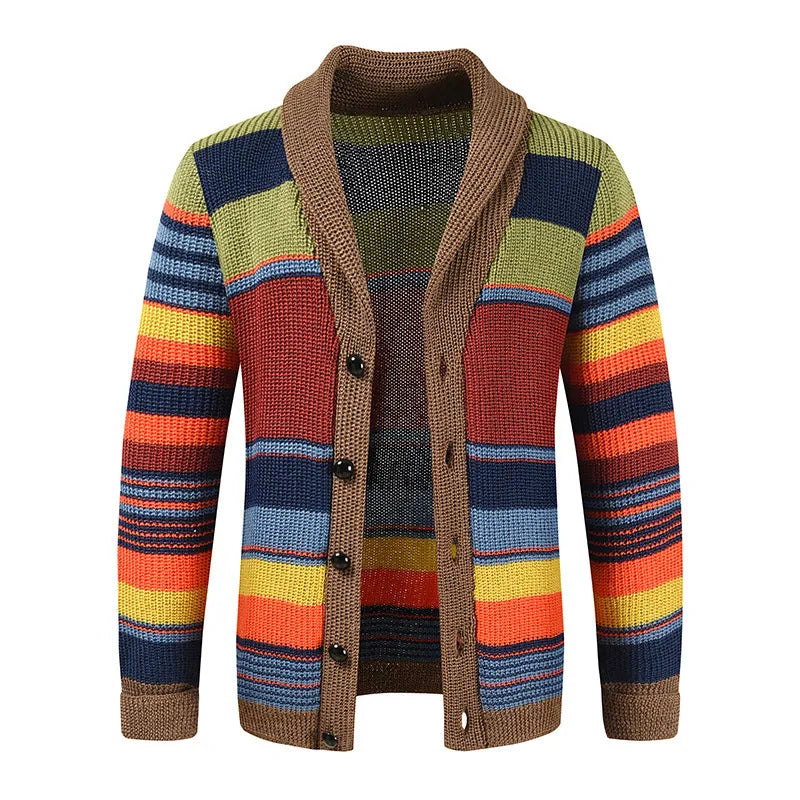 Gebreide Heren Cardigan met Kleurblok en Geometrisch Patroon – Leandro