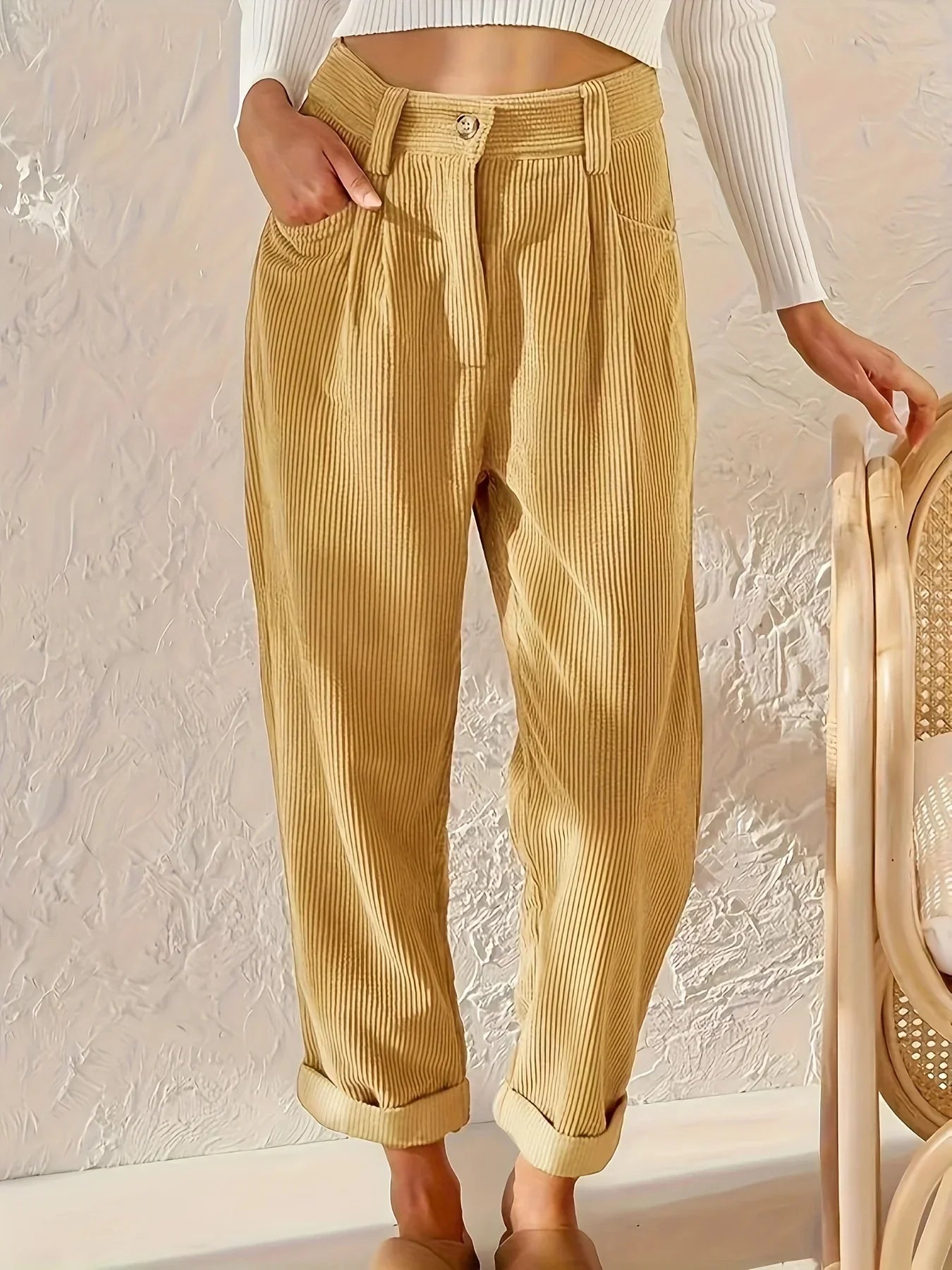 Dames Corduroybroek met hoge taille en rechte pasvorm – Elvira