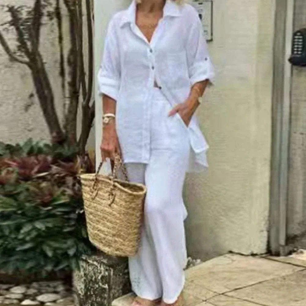 Luchtige & Stijlvolle Oversized Linnen Dames Combi met Blouse en Broek – Amaris