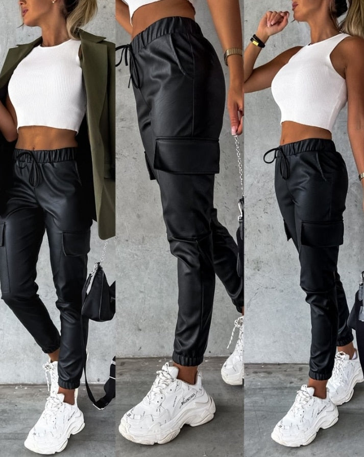 Lederlook Cargo Broek voor Dames - Jade