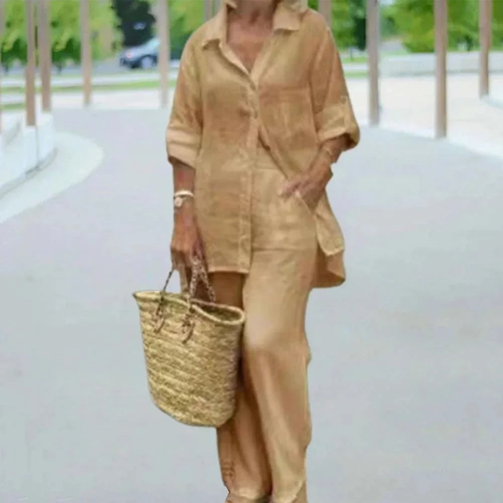 Luchtige & Stijlvolle Oversized Linnen Dames Combi met Blouse en Broek – Amaris