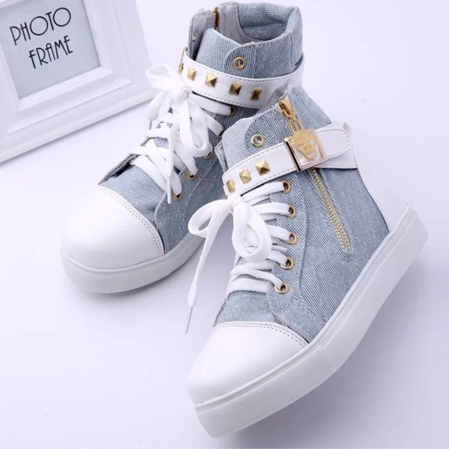 Witte Leren Hoge Sneakers met Rits voor Dames - Ava