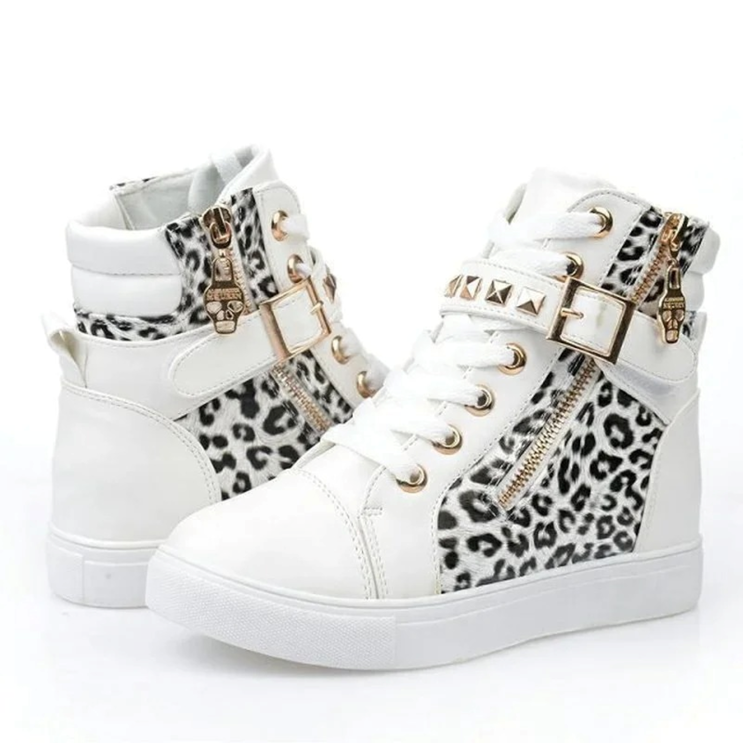 Witte Leren Hoge Sneakers met Rits voor Dames - Ava