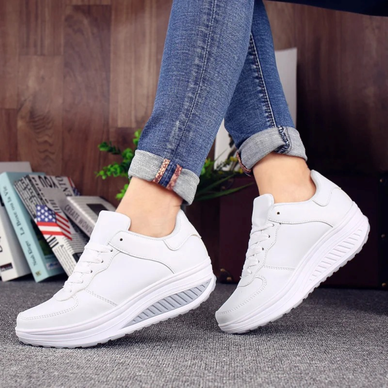 Orthopedische Dames Sneakers in Zwart Leer - FlexiStep