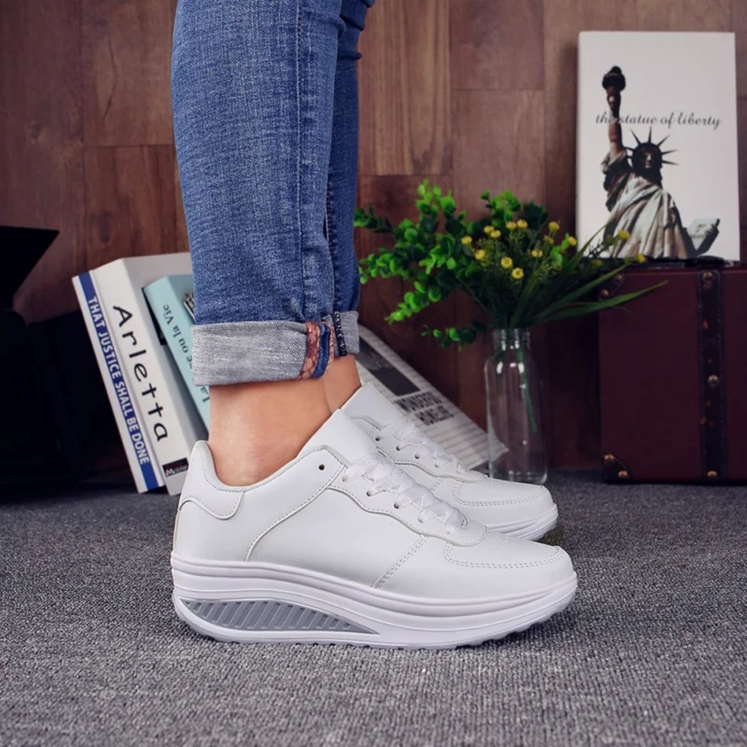 Orthopedische Dames Sneakers in Zwart Leer - FlexiStep