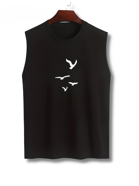Mouwloos Katoenen Heren Shirt met Vogelprint - Noah