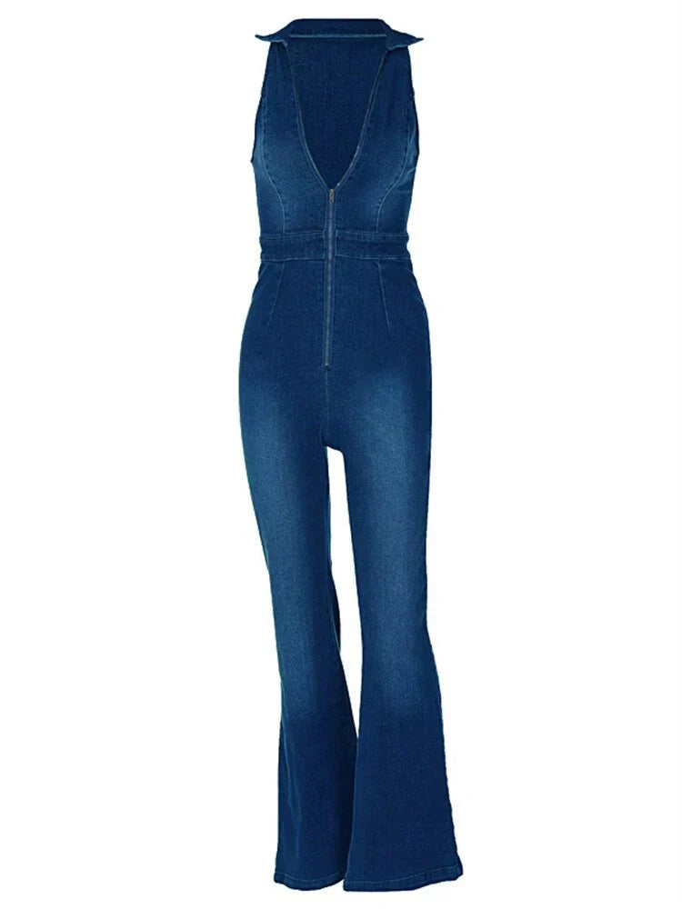 Ademende & Stijlvolle Denim Dames Jumpsuit met V-hals – Fenja