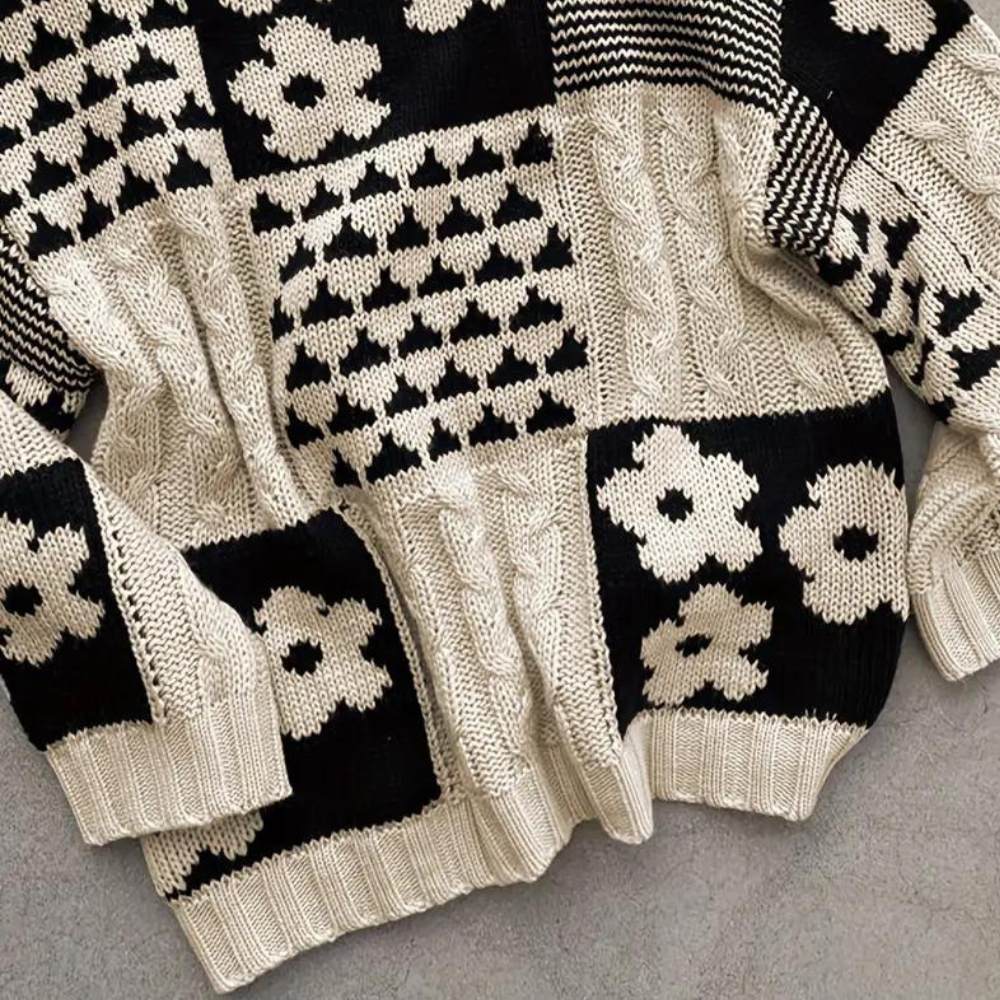 Losvallende Gebreide Dames Trui met Bloemenprint - Lilou