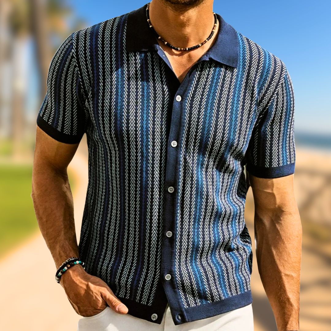 Ademende heren Chevron poloshirt met knoopsluiting - Julian