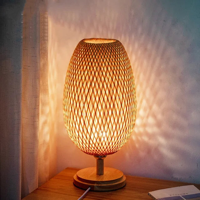Vintage Bamboe Tafellamp - TimberGlow