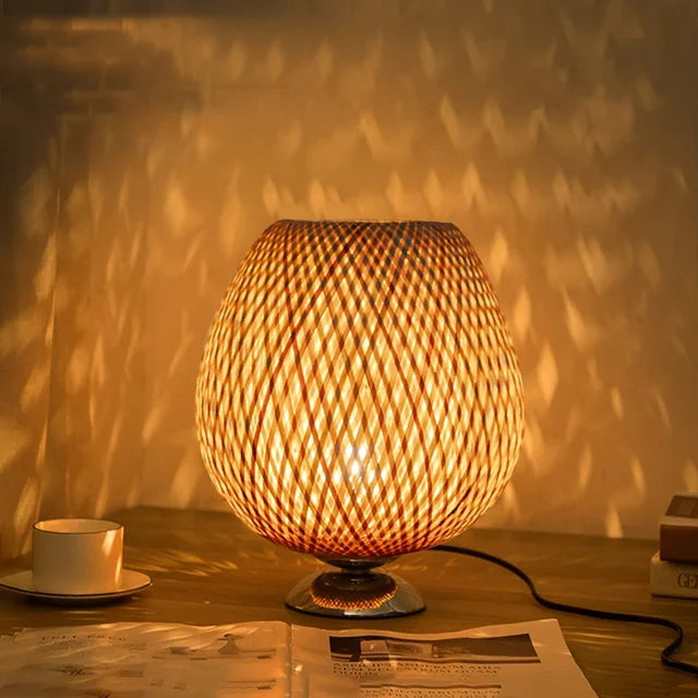 Vintage Bamboe Tafellamp - TimberGlow