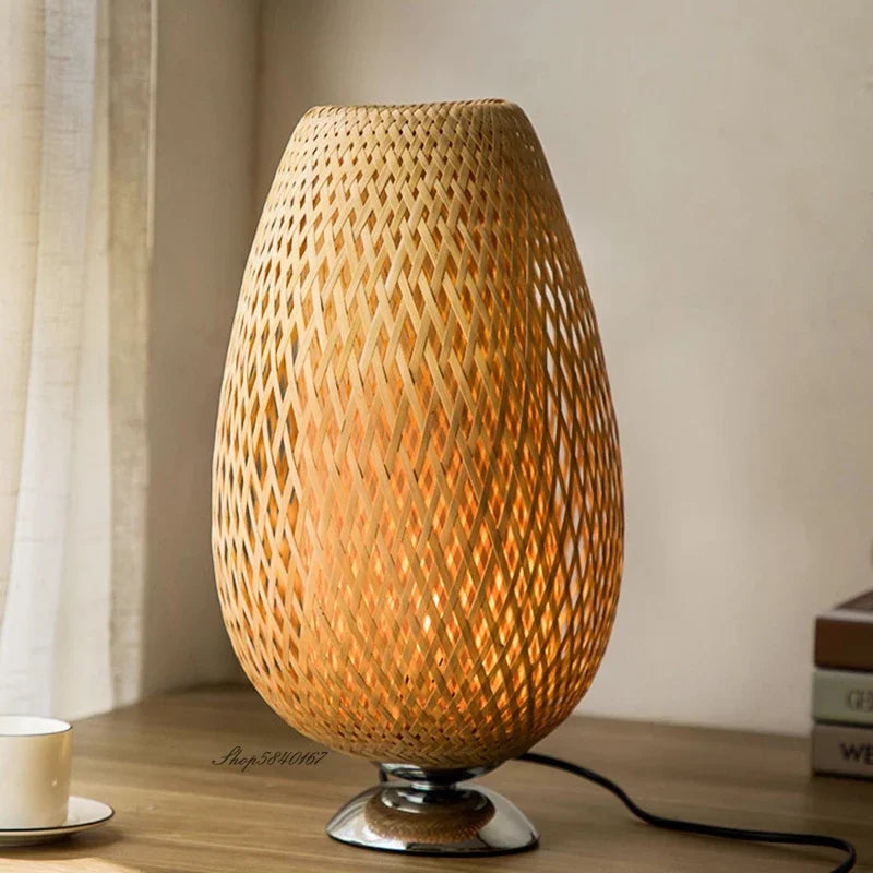 Vintage Bamboe Tafellamp - TimberGlow