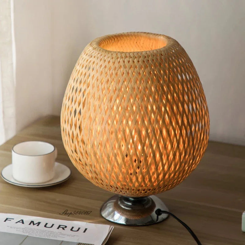Vintage Bamboe Tafellamp - TimberGlow