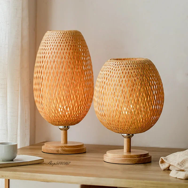 Vintage Bamboe Tafellamp - TimberGlow