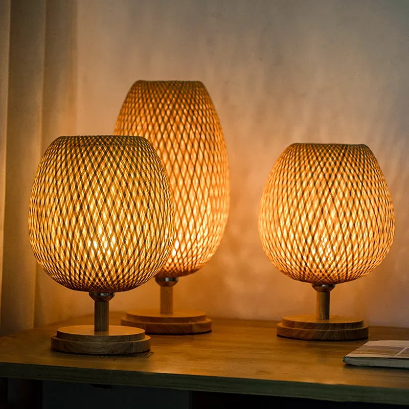 Vintage Bamboe Tafellamp - TimberGlow