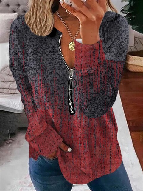 Dames Top met Vintage Patroon en Halve Rits – Milara