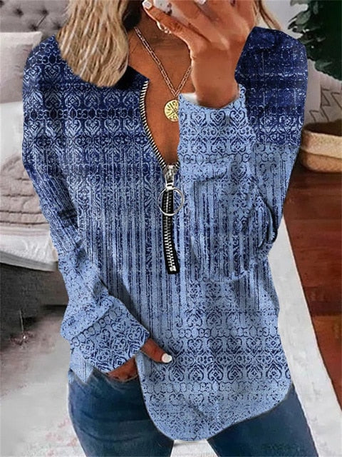 Dames Top met Vintage Patroon en Halve Rits – Milara